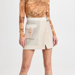 SIMKHAI Carmen Patchwork Twill Mini Wrap Skirt